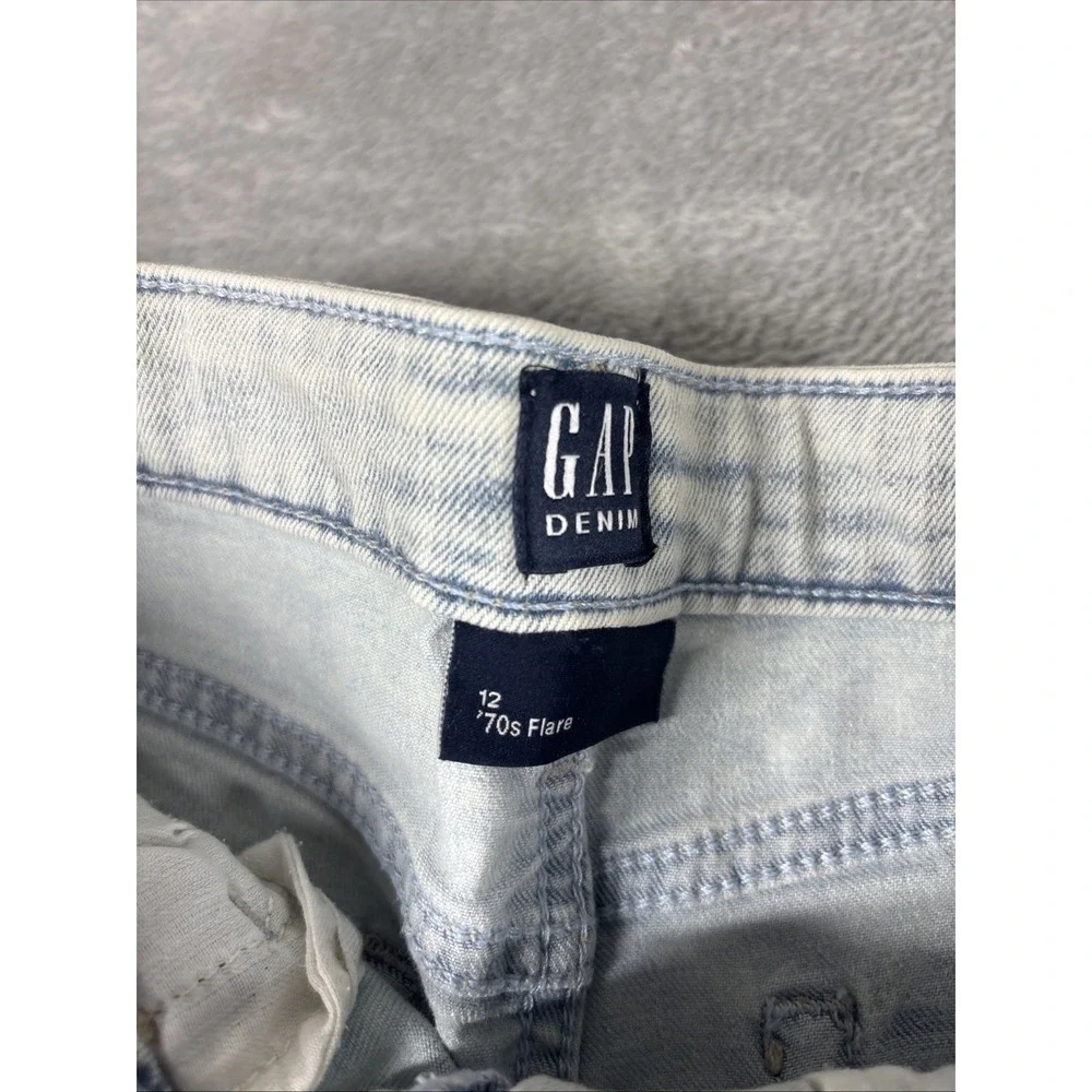 GAP Denim Girls' 70's Flare Stretch Adjustable Waist Studded‎ Jeans Light 12 NWT